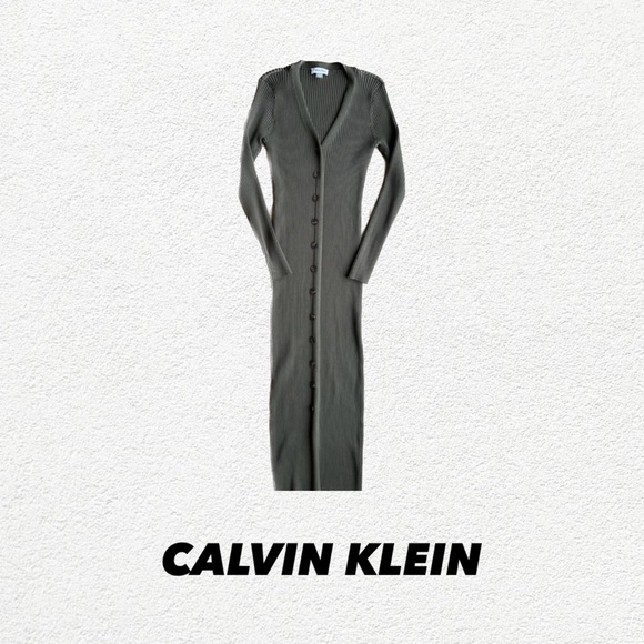Calvin Klein Ribbed Green Dress - Picture 1 of 9